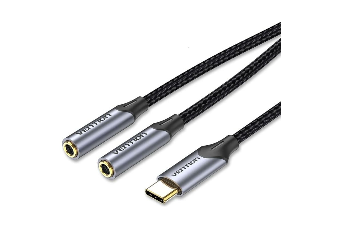 Гибкий переходник-разветвитель VENTION USB-C M/Jack 3.5 mm F x 2 - 0.3м  BGNHY - выгодная цена, отзывы, характеристики, фото - купить в Москве и РФ