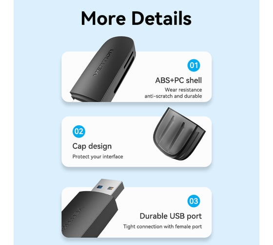 Картридер VENTION USB 3.0 (SD+TF), черный CLGB0
