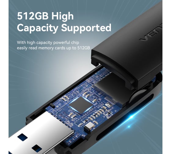 Картридер VENTION USB 3.0 (SD+TF), черный CLGB0