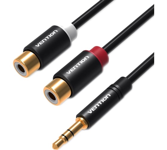 Переходник-разветвитель VENTION гибкий Jack 3.5 mm M/2RCA F - 0.3 м Чёрный VAB-R02-B030