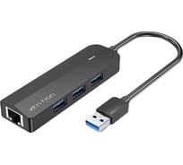 Сетевой адаптер VENTION USB 3.0 M/Gigabit Ethernet RJ45 F+OTG хаб на 3 порта Черный 0.15 м CHNBB