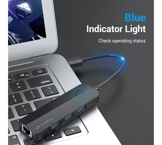 Сетевой адаптер VENTION USB 3.0 M/Gigabit Ethernet RJ45 F+OTG хаб на 3 порта Черный 0.15 м CHNBB