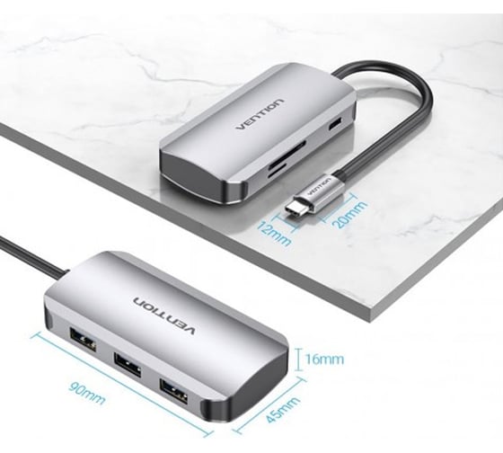 Мультифункциональный хаб VENTION USB-C > USB 3.0x3/SD/TF/PD TNHHB