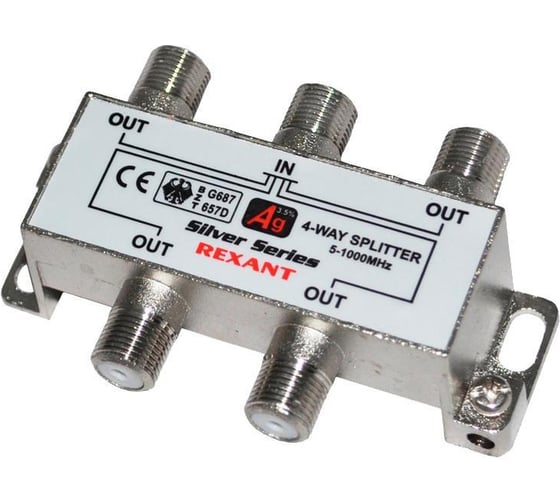 Делитель ТВ краб x4, 5 шт. F BOX 5-1000 МГц Silver REXANT 05-6103 217900 1