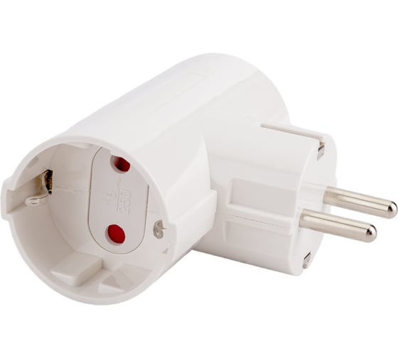 Адаптер Т-образный, два гнезда, 16A, с заземлением, белый Electraline 55071