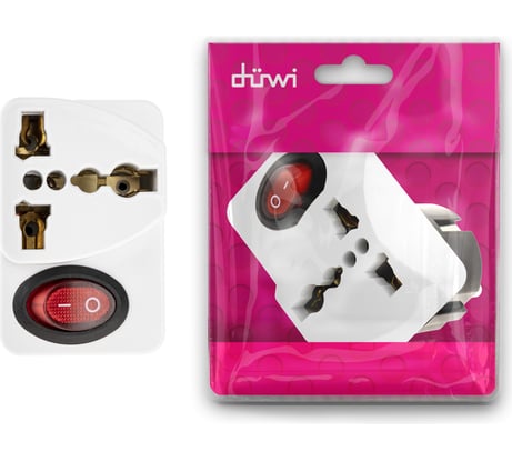 Адаптер duwi c кнопкой на европейскую и азиатскую вилку с заземлением 16А 230В 3680Вт IP20 белый 26956 4
