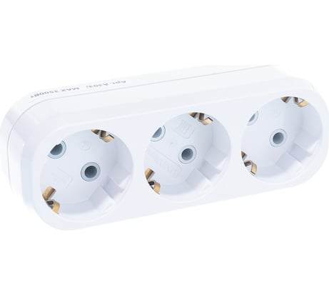 Плоский разветвитель 3 гнезда, заземление, белый 16А 250В UNIVersal А303