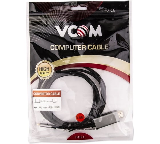 Кабель-адаптер VCOM USB 3.1 Type-C/m - HDMI A/m, 4K@60Hz, 1.8m, PD, Alum Shell, CU423MCPD-1.8M