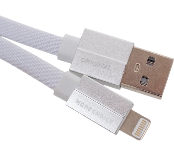Дата-кабель More Choice USB 2.1A для Lightning 8-pin плоский нейлон 1м K20i White