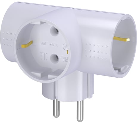 Т-образный разветвитель - электрический тройник с заземлением 16А ФОТОН АМ 16-3ТЕ 12319