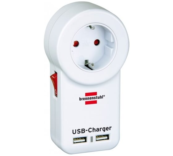 Переходник: 1 розетка + 2 USB-порта для зарядки электроприборов Brennenstuhl 1508150