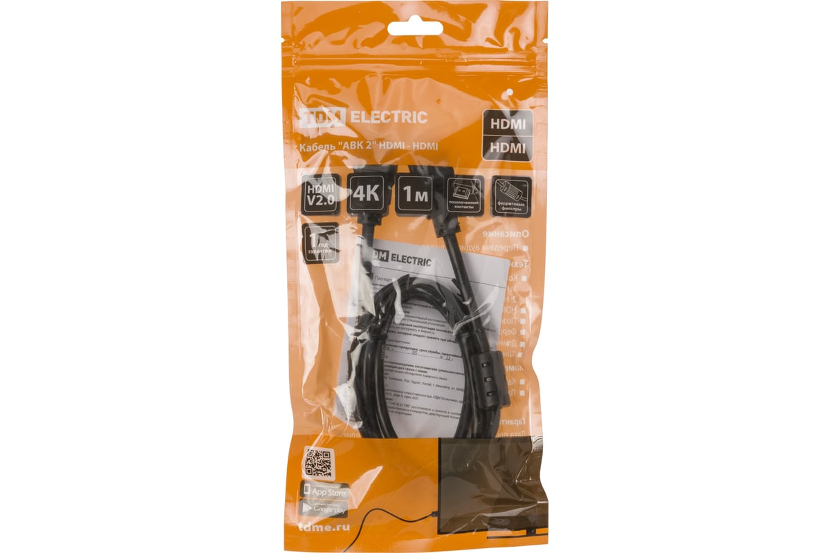 Кабель TDM \"АВК 2\" HDMI - HDMI, v2.0, позолоченные контакты, с ...
