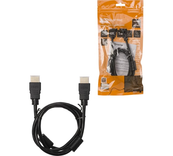 Кабель TDM ELECTRIC "АВК 2" HDMI - HDMI, v2.0, позолоченные контакты, с ферритами, 1 метр, SQ4040-0002