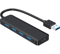 Разветвитель Gembird USB3.1 4хUSB, с доп.питанием (порт Type-C), кабель USB 19см, черный, UHB-C414