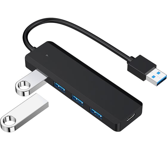 Разветвитель Gembird USB3.1 4хUSB, с доп.питанием (порт Type-C), кабель USB 19см, черный, UHB-C414