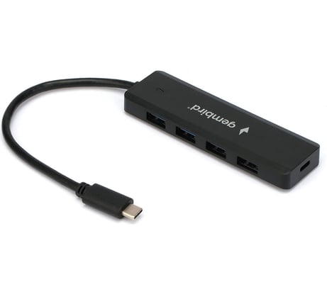 Концентратор usb 3.0 Gembird 4 порта, кабель type-c 19см, с доп. питанием (type-c), UHB-C424
