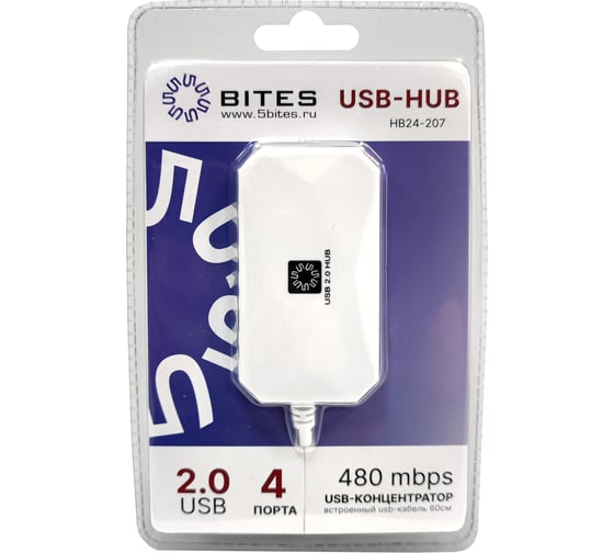 Концентратор 5Bites 4хusb2.0 / usb 60cm / white HB24-207WH 1
