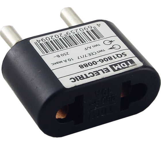 Плоский переходник, тип CEE 7/17 - тип А/F, 10А, макс. 250В, черный TDM ELECTRIC SQ1806-0088