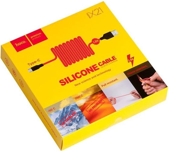 Кабель Hoco usb x21 silicone для type-c, 3.0а, длина 1.0м, красный 835554