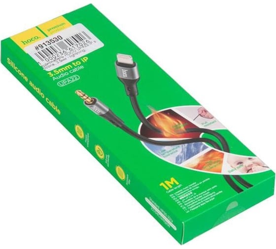 Аудиокабель Hoco upa22 ip silicone, 3.5мм - lightning, 1.0м, черный 913530