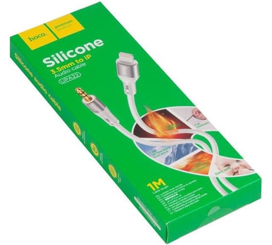 Аудиокабель Hoco upa22 ip silicone, 3.5мм - lightning, 1.0м, белый 913531
