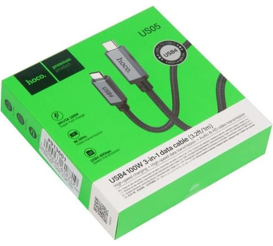 Кабель Hoco type-c us05 usb4.0 40gbps, 100w, 5.0а, длина 1.0м, черный 913601