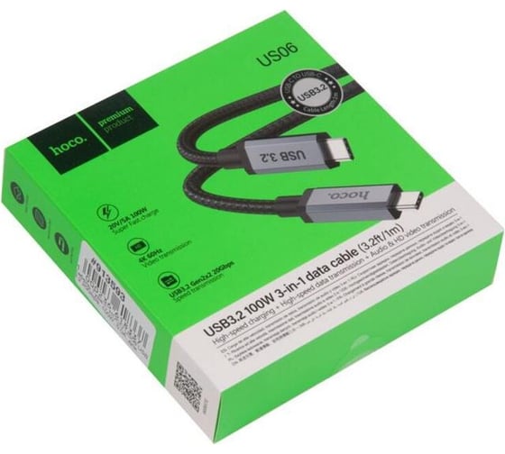 Кабель Hoco type-c us06 usb3.2 20gbps, 100w, 5.0а, длина 1.0м, черный 913593