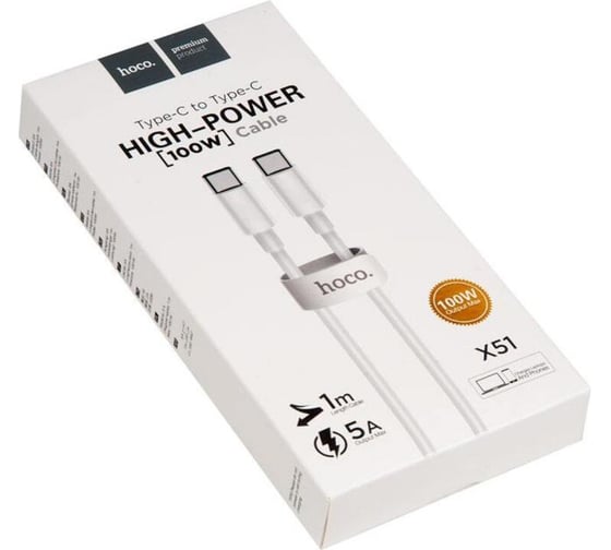 Кабель Hoco type-c x51 high-power для type-c, 100w, 5.0а, длина 1.0м, белый 921470