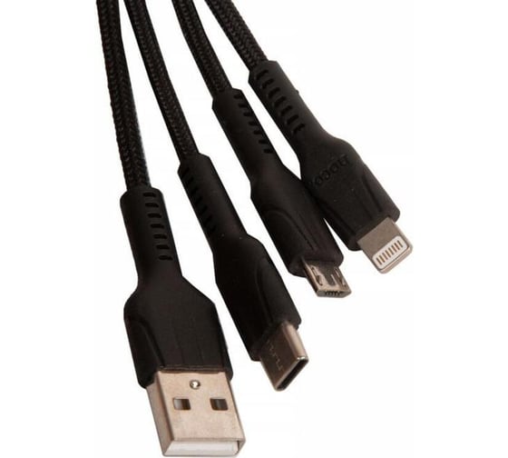Кабель Hoco usb u31 benay 3 в 1 для lightning, micro usb, type-c, 2.4a, длина 1.2м, черный 913631