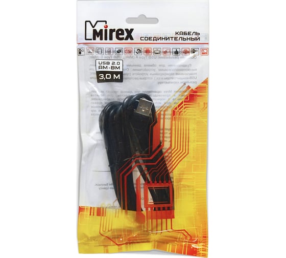 Соединительный кабель Mirex usb 2.0 am-bm 3 метра 13700-AMBM30BK