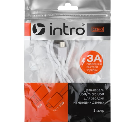 USB кабель Intro CI360 micro USB белый 1м Б0056125