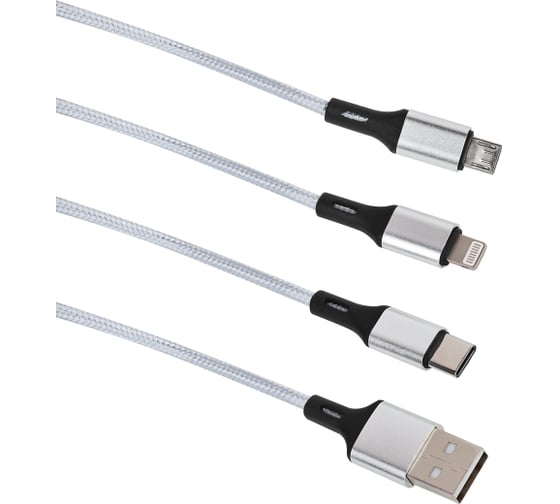 USB кабель Intro CI760 3 в 1 micro USB lightning typeC серебристый 1м Б0056130