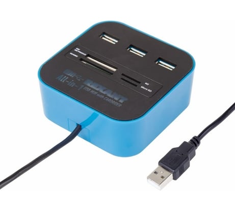 Разветвитель USB на 3 порта + картридер "Все в одном" черный REXANT 18-4121
