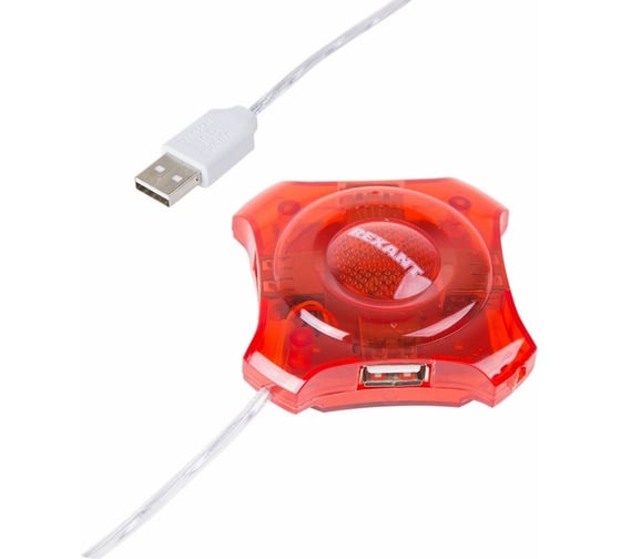 Разветвитель USB на 4 порта, красный REXANT 18-4100