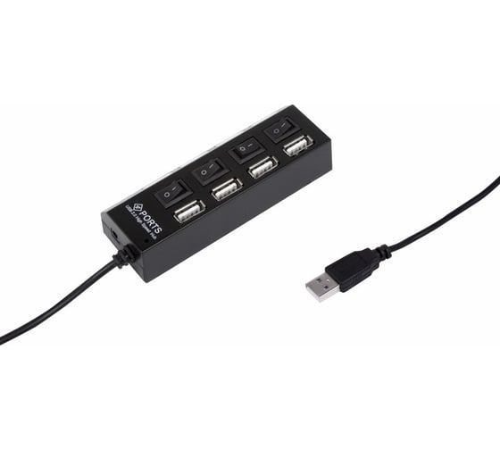 Разветвитель USB на 4 порта с переключателями, черный REXANT 18-4104 1
