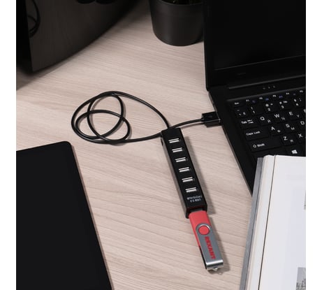 Разветвитель USB на 7 портов, черный REXANT 18-4107