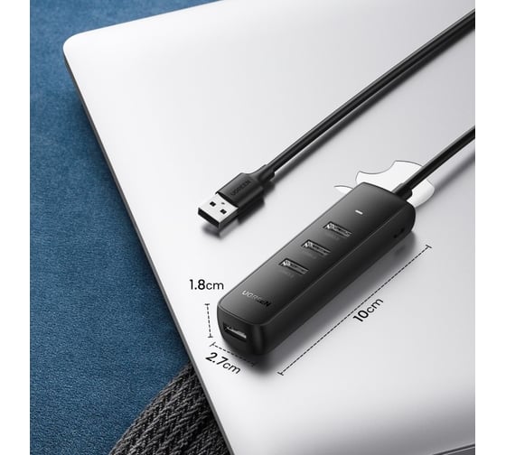 Хаб Ugreen cm416 usb 3.0 4-port hub. длина провода: 25 см. цвет: черный 10915