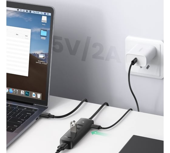 Хаб Ugreen cm416 usb 3.0 4-port hub. длина провода: 25 см. цвет: черный 10915