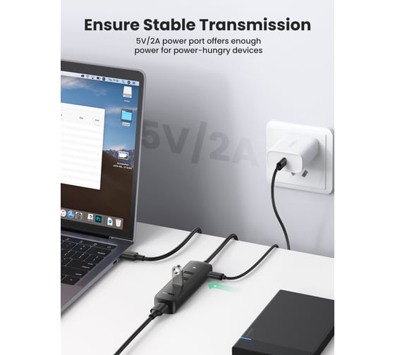 Хаб Ugreen cm416 usb 3.0 4-port hub. длина 1 м. цвет: черный 80657