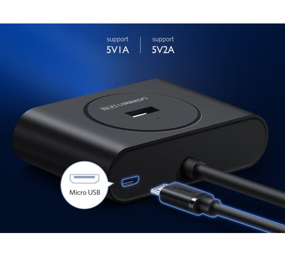 Хаб Ugreen cr113 usb 3.0 hub with usb-c port. длина 1 м. цвет: черный 40850