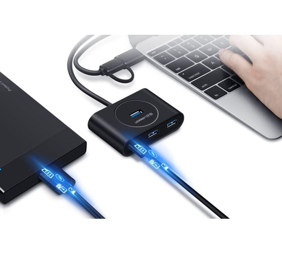 Хаб Ugreen cr113 usb 3.0 hub with usb-c port. длина 1 м. цвет: черный 40850