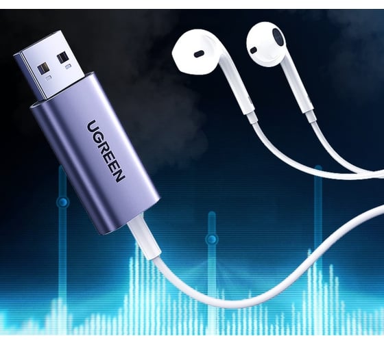 Внешняя звуковая карта Ugreen cm383 usb 2.0 to 3.5mm audio adapter. цвет: серый 80864