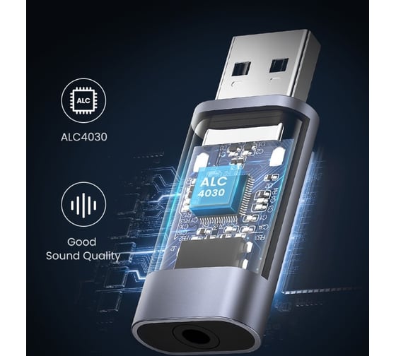 Внешняя звуковая карта Ugreen cm383 usb 2.0 to 3.5mm audio adapter. цвет: серый 80864