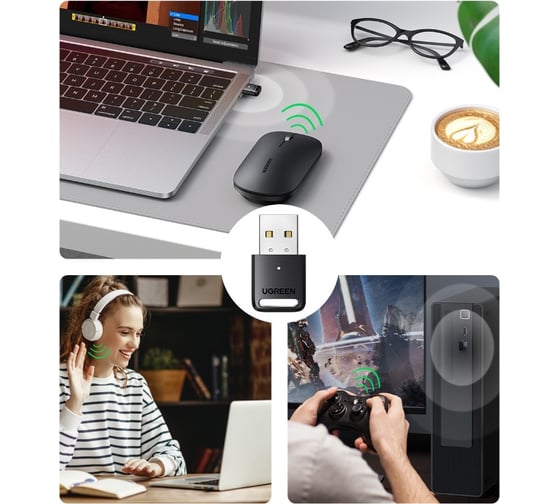 Адаптер Ugreen cm390 (80890) bluetooth 5.0 usb adapter. цвет: черный 80890_
