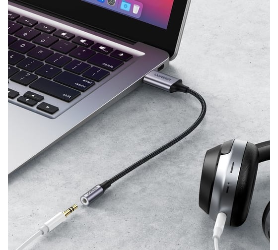 Адаптер Ugreen cm477 (30757) usb 2.0 to 3.5mm audio adapter aluminum alloy. длина: 25 см. цвет: темно-серый 30757_
