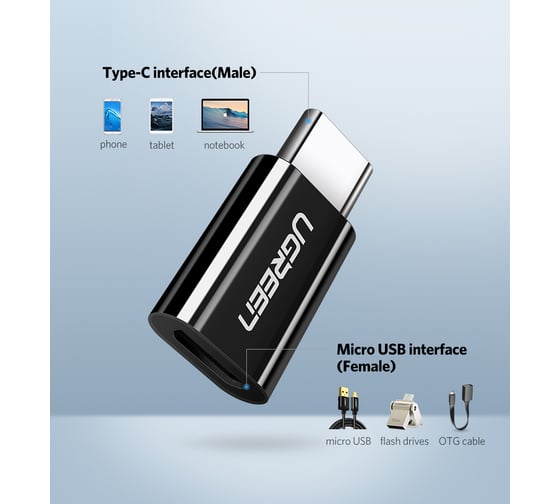 Адаптер Ugreen us157 (30391) usb-c to micro usb adapter. цвет: черный 30391_