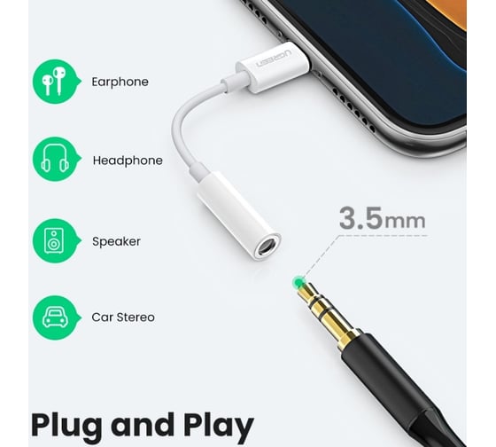 Адаптер Ugreen us212 (30759) lightning to 3.5mm headphone jack adapter 30759_