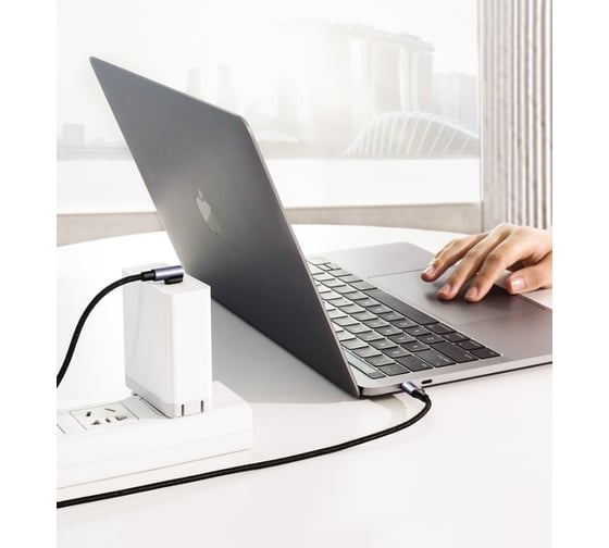 Угловой кабель Ugreen us255 (50125) usb-c 2.0 male to angled 90 usb-c 2.0 male 3a data cable. длина: 2 м. цвет: серо-черный 50125_