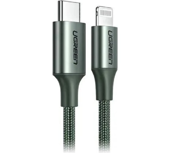 Кабель Ugreen us304 (80564) usb-c to lightning m/m cable aluminum shell braided. длина: 1м. цвет: темно-зеленый _ 80564