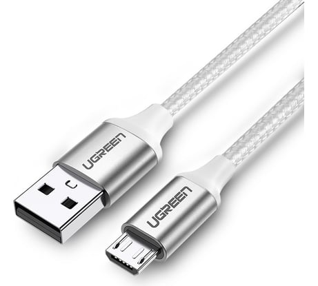 Кабель Ugreen us290 usb 2.0 a to micro usb cable nickel plating alu braid. длина: 1м. цвет: серебристый 60151